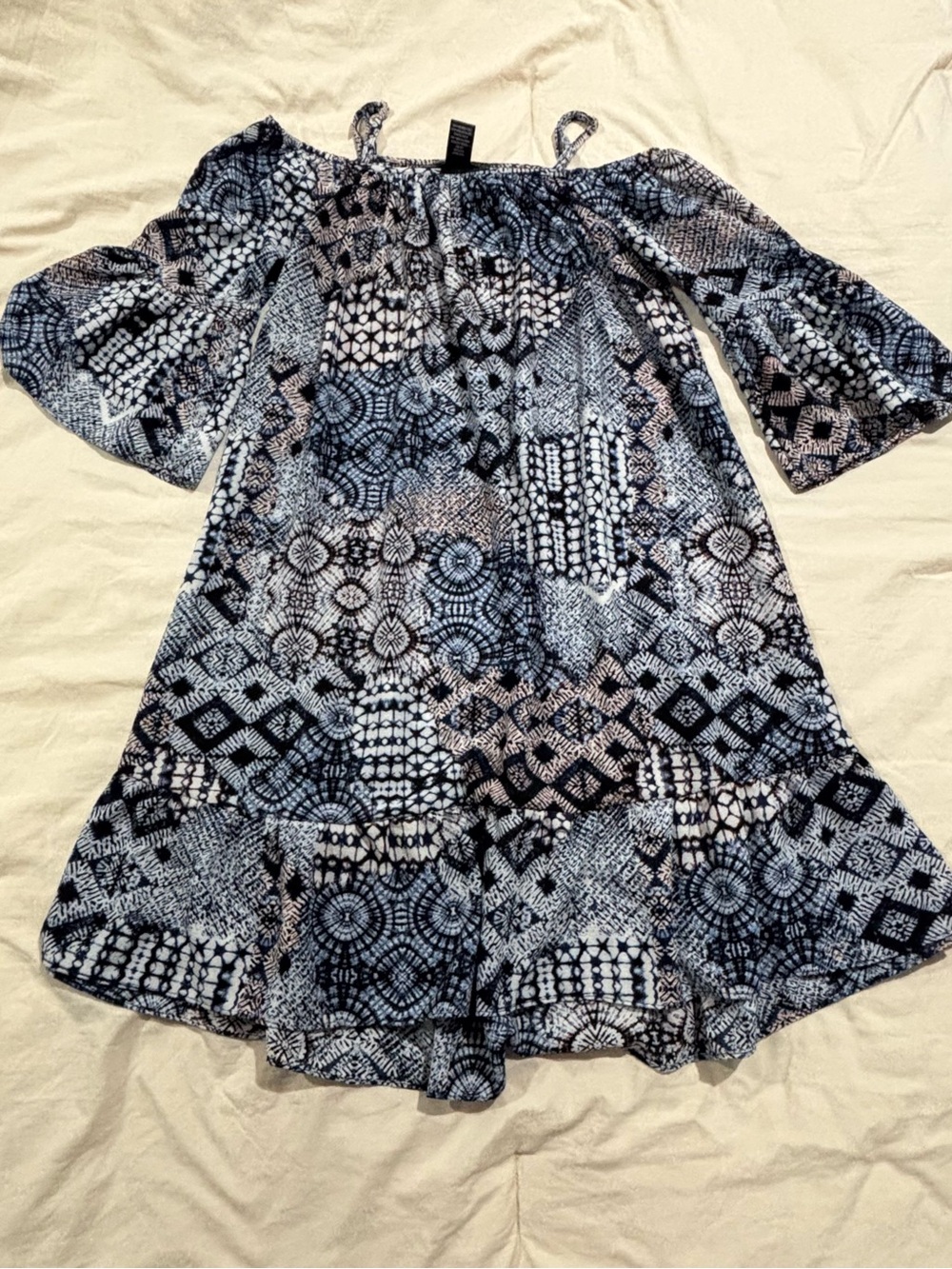 Boho Off-Shoulder Casual Dress in Navy Pattern